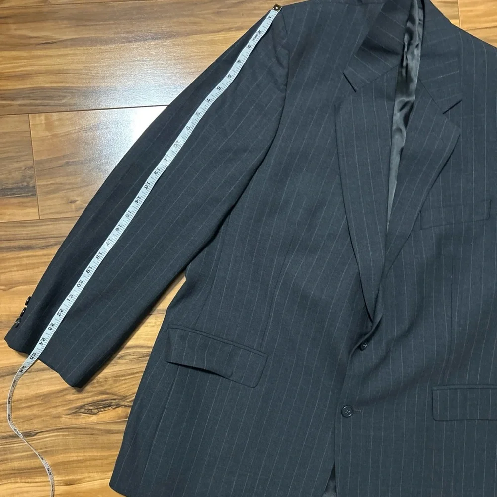 Vintage Brooks Brothers Brooksease Charcoal Gray Pinstripe Wool Blazer 46R